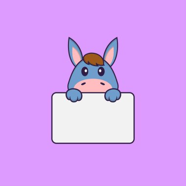 Beyaz tahtayı tutan tatlı lama. Hayvan çizgi film kavramı izole edildi. Tişört, tebrik kartı, davetiye kartı ya da maskot olarak kullanılabilir..