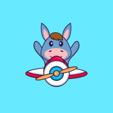 Uçakta uçan tatlı lama. Hayvan çizgi film kavramı izole edildi. Tişört, tebrik kartı, davetiye kartı ya da maskot olarak kullanılabilir..