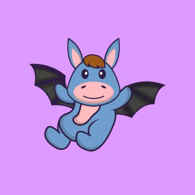 Şirin lama kanatlarıyla uçuyor. Hayvan çizgi film kavramı izole edildi. Tişört, tebrik kartı, davetiye kartı ya da maskot olarak kullanılabilir..