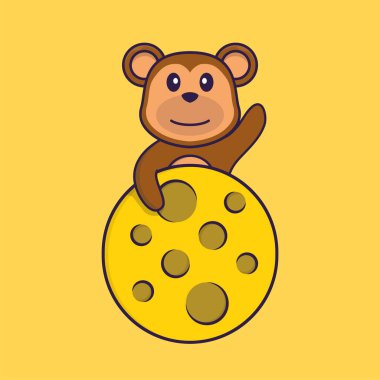 Ay 'da şirin bir maymun var. Hayvan çizgi film kavramı izole edildi. Tişört, tebrik kartı, davetiye kartı ya da maskot olarak kullanılabilir..