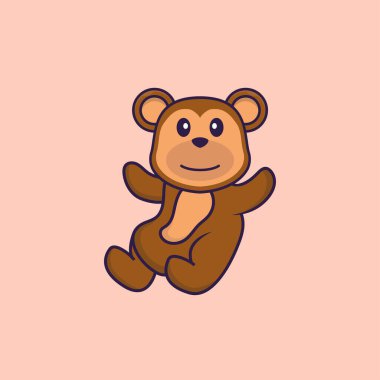 Şirin maymun uçuyor. Hayvan çizgi film kavramı izole edildi. Tişört, tebrik kartı, davetiye kartı ya da maskot olarak kullanılabilir..