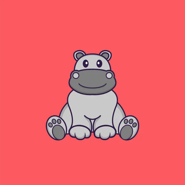 Cute Hippopotamus Sitting Animal Cartoon Concept Isolated Can Used Shirt — Stock Vector