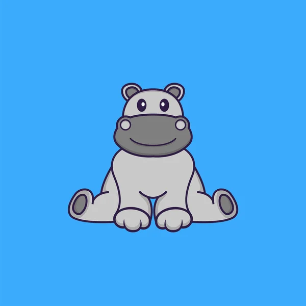 Uroczy Hipopotam Siedzi Koncepcja Kreskówki Odizolowana Może Służyć Podkoszulka Kartka — Wektor stockowy