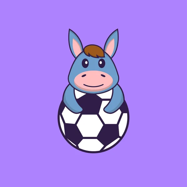可爱的美洲驼踢足球 动物漫画的概念是孤立的 可用于T恤衫 请柬或吉祥物 — 图库矢量图片
