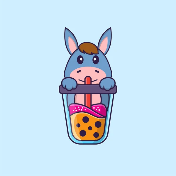 Leuke Lama Die Boba Melk Thee Drinkt Dierenspotconcept Geïsoleerd Kan — Stockvector