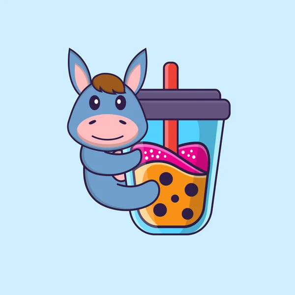 Linda Llama Beber Leche Boba Animal Concepto Dibujos Animados Aislado — Vector de stock