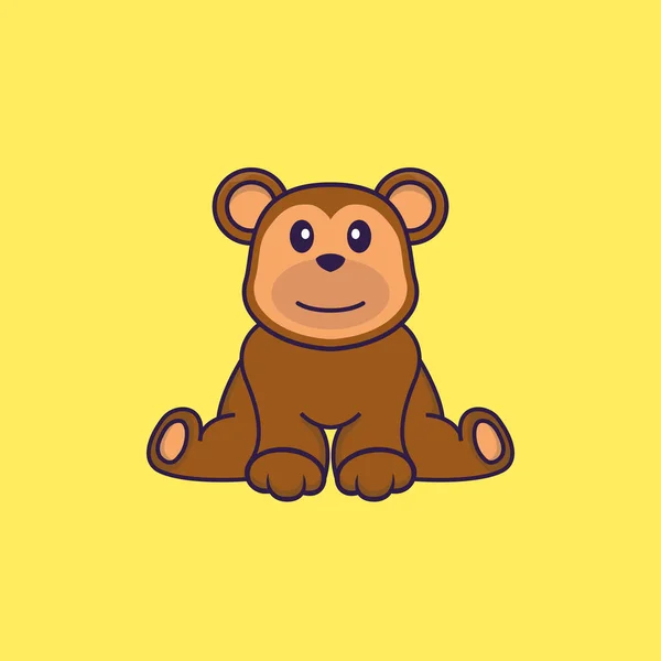 かわいい猿が座っている 動物の漫画の概念は孤立した Tシャツ グリーティングカード 招待カード マスコットに使用できます — ストックベクタ
