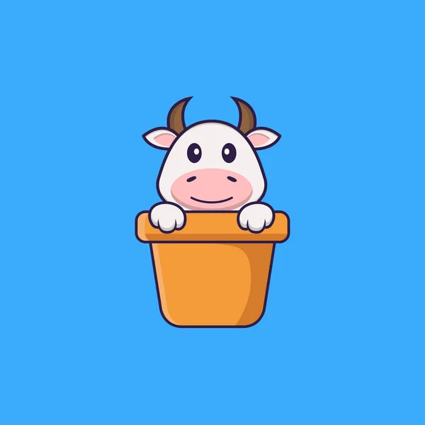 Linda Vaca Florero Animal Concepto Dibujos Animados Aislado Puede Utilizar — Vector de stock