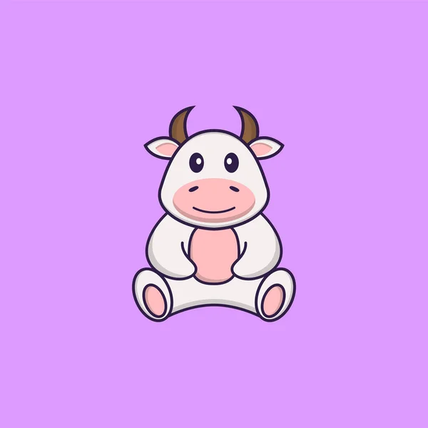 Cute Cow Sitting Animal Cartoon Concept Isolated Can Used Shirt — Stock Vector