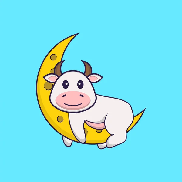 Vaca Linda Está Luna Animal Concepto Dibujos Animados Aislado Puede — Vector de stock