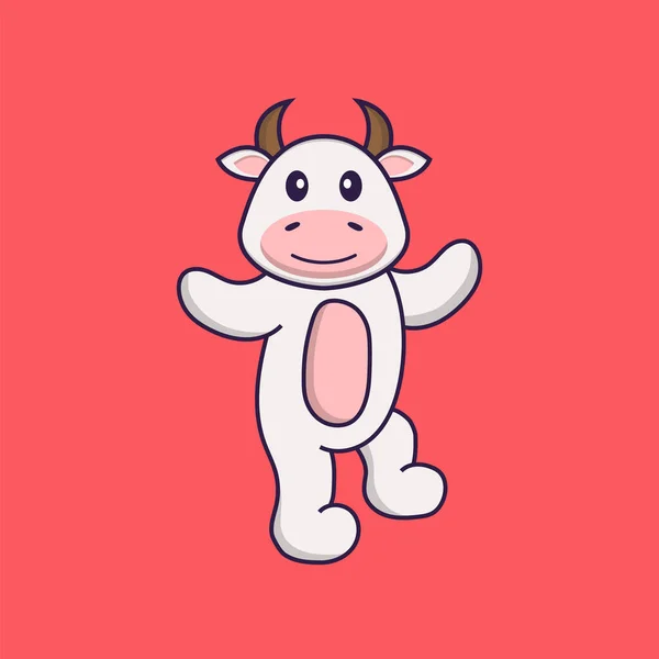 Vache Mignonne Danse Concept Dessin Animé Animal Isolé Peut Être — Image vectorielle