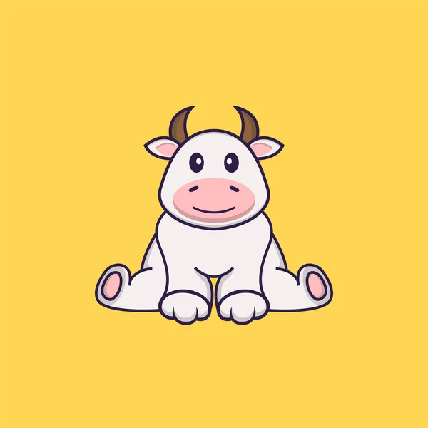 Cute Cow Sitting Animal Cartoon Concept Isolated Can Used Shirt — Stock Vector