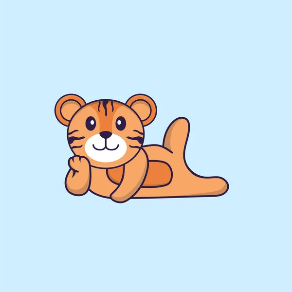 Lindo Tigre Acostado Animal Concepto Dibujos Animados Aislado Puede Utilizar — Vector de stock