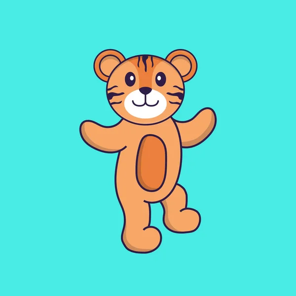 Aranyos Tigris Táncol Állati Rajzfilm Koncepció Elkülönítve Használható Póló Üdvözlőlap — Stock Vector
