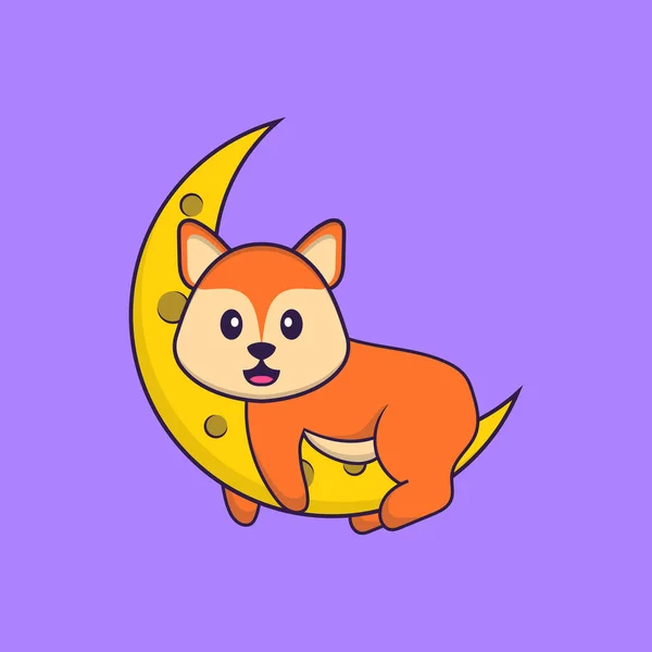 可爱的狐狸在月亮上 动物漫画的概念是孤立的 可用于T恤衫 请柬或吉祥物 — 图库矢量图片