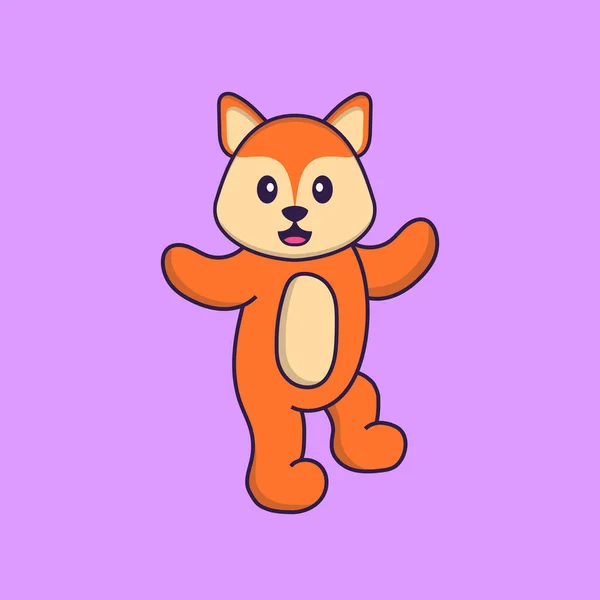 可爱的狐狸在跳舞 动物漫画的概念是孤立的 可用于T恤衫 请柬或吉祥物 — 图库矢量图片