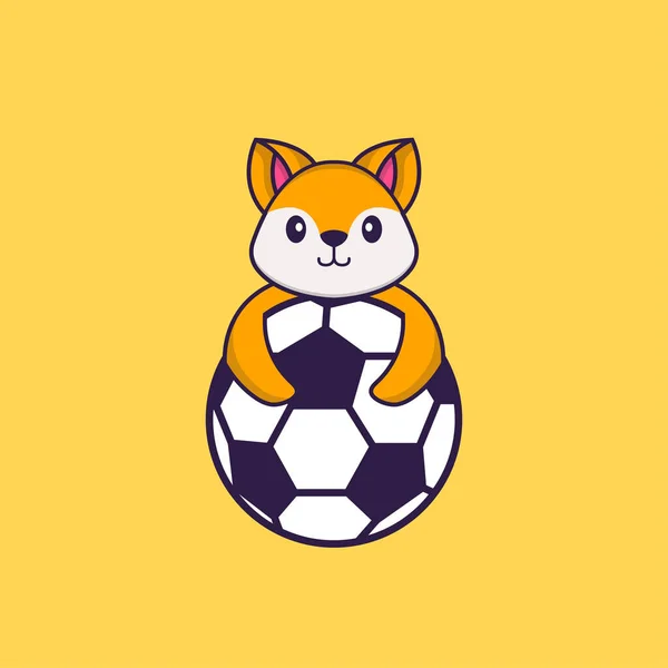 Mignon Renard Jouant Foot Concept Dessin Animé Animal Isolé Peut — Image vectorielle