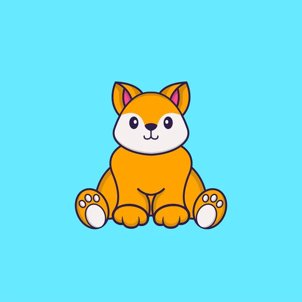 Cute Fox Sitting Animal Cartoon Concept Isolated Can Used Shirt — Stock Vector