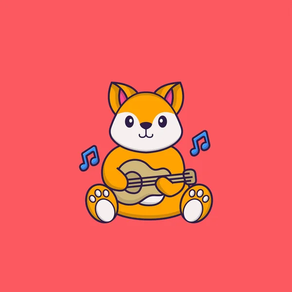 可爱的狐狸弹吉他 动物漫画的概念是孤立的 可用于T恤衫 请柬或吉祥物 — 图库矢量图片