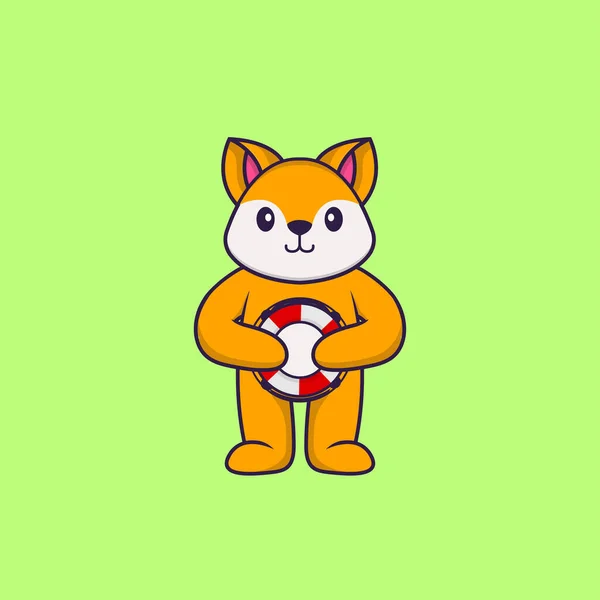可爱的狐狸拿着浮标 动物漫画的概念是孤立的 可用于T恤衫 请柬或吉祥物 — 图库矢量图片