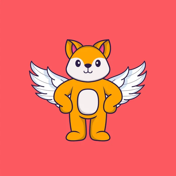 可爱的狐狸用翅膀 动物漫画的概念是孤立的 可用于T恤衫 请柬或吉祥物 — 图库矢量图片