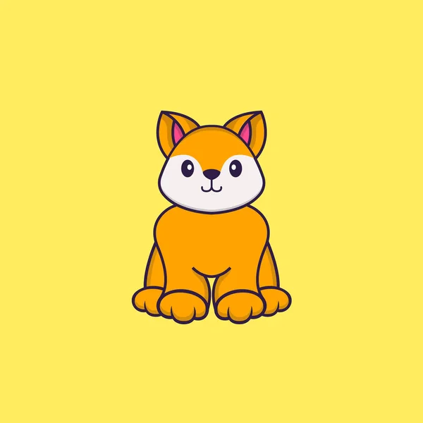 可爱的狐狸坐了下来 动物漫画的概念是孤立的 可用于T恤衫 请柬或吉祥物 — 图库矢量图片