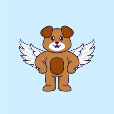 Kanat takan sevimli bir köpek. Hayvan çizgi film kavramı izole edildi. Tişört, tebrik kartı, davetiye kartı ya da maskot olarak kullanılabilir..