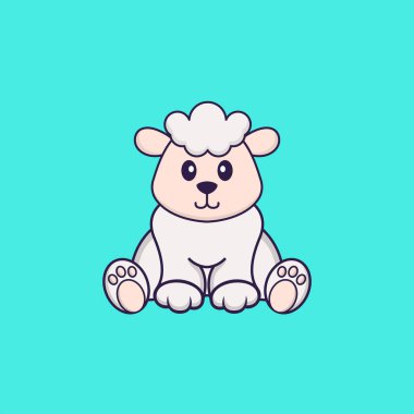 Şirin koyunlar oturuyor. Hayvan çizgi film kavramı izole edildi. Tişört, tebrik kartı, davetiye kartı ya da maskot olarak kullanılabilir..