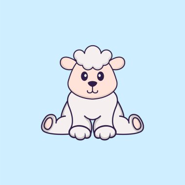 Şirin koyunlar oturuyor. Hayvan çizgi film kavramı izole edildi. Tişört, tebrik kartı, davetiye kartı ya da maskot olarak kullanılabilir..