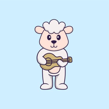 Gitar çalan sevimli koyunlar. Hayvan çizgi film kavramı izole edildi. Tişört, tebrik kartı, davetiye kartı ya da maskot olarak kullanılabilir..