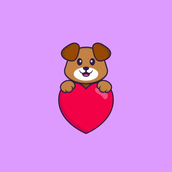 Милий Собака Тримає Велике Червоне Серце Концепція Мультфільму Тварин Ізольована — стоковий вектор