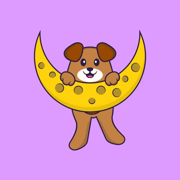 Söt Hund Månen Animalisk Tecknad Koncept Isolerad Kan Användas Till — Stock vektor