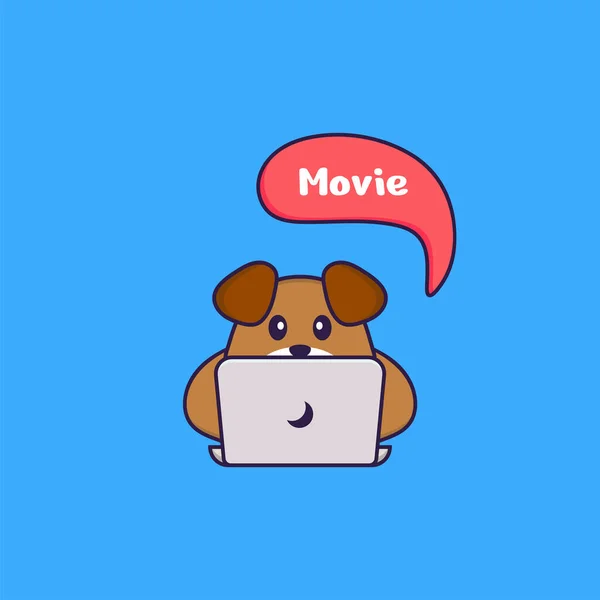 Cute Dog Watching Movie Animal Cartoon Concept Isolated Can Used — Stock Vector