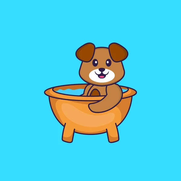 Χαριτωμένο Σκυλί Που Κάνει Μπάνιο Στην Μπανιέρα Έννοια Κινουμένων Σχεδίων — Διανυσματικό Αρχείο