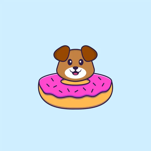 Mignon Chien Avec Beignet Sur Cou Concept Dessin Animé Animal — Image vectorielle