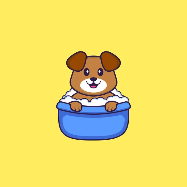 Χαριτωμένο Σκυλί Που Κάνει Μπάνιο Στην Μπανιέρα Έννοια Κινουμένων Σχεδίων — Διανυσματικό Αρχείο