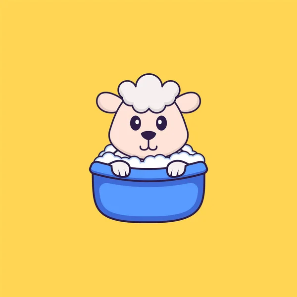 Χαριτωμένο Πρόβατο Που Κάνει Μπάνιο Στην Μπανιέρα Έννοια Κινουμένων Σχεδίων — Διανυσματικό Αρχείο