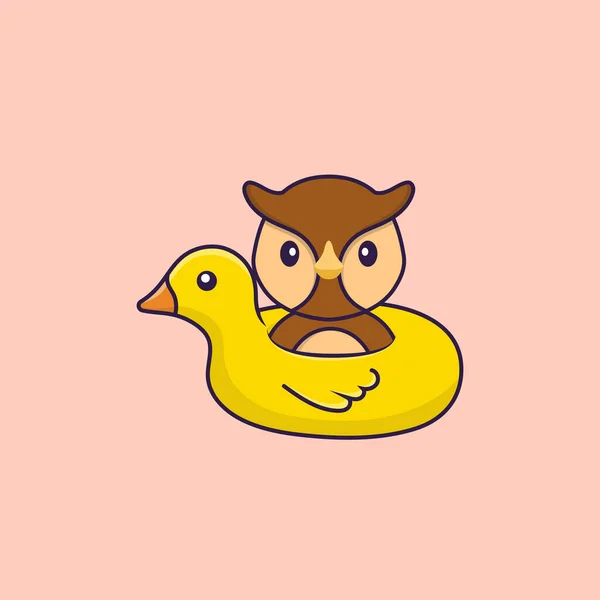 Coruja Gira Com Bóia Pato Animal Desenho Animado Conceito Isolado — Vetor de Stock