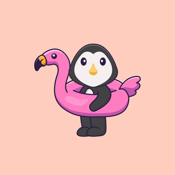 Leuke Pinguïn Met Flamingo Boei Dierenspotconcept Geïsoleerd Kan Gebruikt Worden — Stockvector