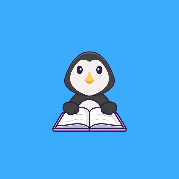 Pinguim Bonito Lendo Livro Animal Desenho Animado Conceito Isolado Pode — Vetor de Stock