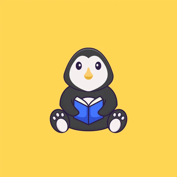 Pinguim Bonito Lendo Livro Animal Desenho Animado Conceito Isolado Pode — Vetor de Stock