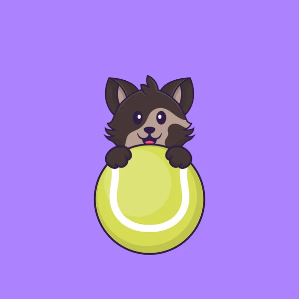 Lindo Gato Jugando Tenis Animal Concepto Dibujos Animados Aislado Puede — Vector de stock