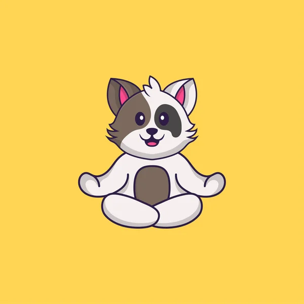 Lindo Gato Está Meditando Haciendo Yoga Animal Concepto Dibujos Animados — Vector de stock