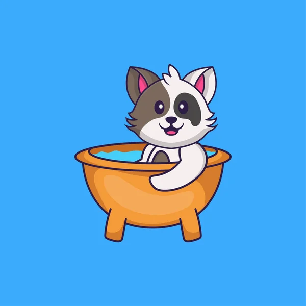Lindo Gato Tomando Baño Bañera Animal Concepto Dibujos Animados Aislado — Archivo Imágenes Vectoriales