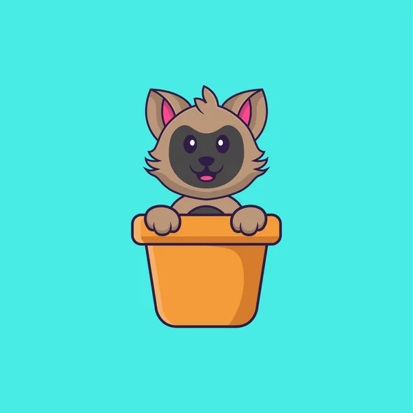 Gato Bonito Vaso Flores Animal Desenho Animado Conceito Isolado Pode —  Vetores de Stock