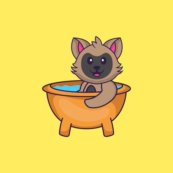 Lindo Gato Tomando Baño Bañera Animal Concepto Dibujos Animados Aislado — Archivo Imágenes Vectoriales