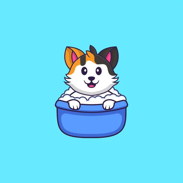 Χαριτωμένη Γάτα Που Κάνει Μπάνιο Στην Μπανιέρα Έννοια Κινουμένων Σχεδίων — Διανυσματικό Αρχείο