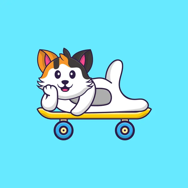 Niedliche Katze Liegt Auf Einem Skateboard Animal Cartoon Konzept Isoliert — Stockvektor