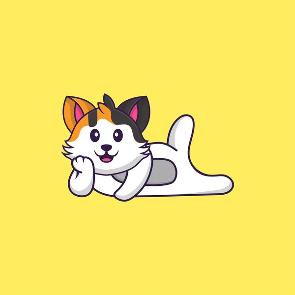 Cute cat lying down. Animal cartoon concept isolated. Can used for t-shirt, greeting card, invitation card or mascot. — Stock Illustration Cute Cat Lying Animal Cartoon Concept Isolated Can Used Shirt Royalty Free Stock Vectors