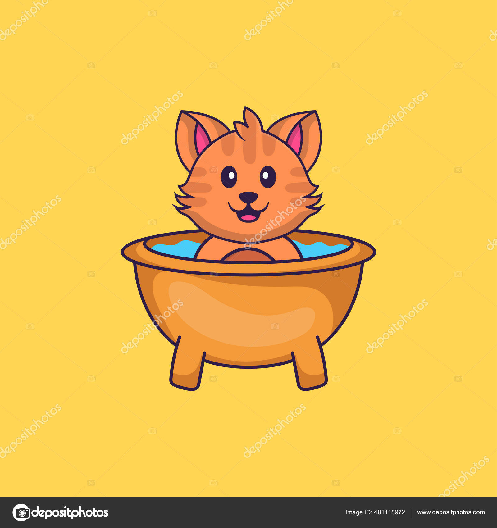 可爱的猫在浴缸里洗澡动物漫画的概念是孤立的可用于t恤衫请柬或吉祥物 图库矢量图像 C Samehramadan1997 Gmail Com